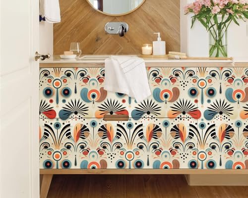 FLFK Boho Vintage Wallpaper Peel and Stick Removable Flower Shape Stripe Wall - Image 4