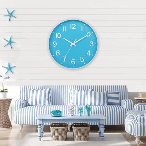 HZDHCLH 10 Inch Wall Clock Battery Operated Silent Non Ticking Blue Modern - Image 7