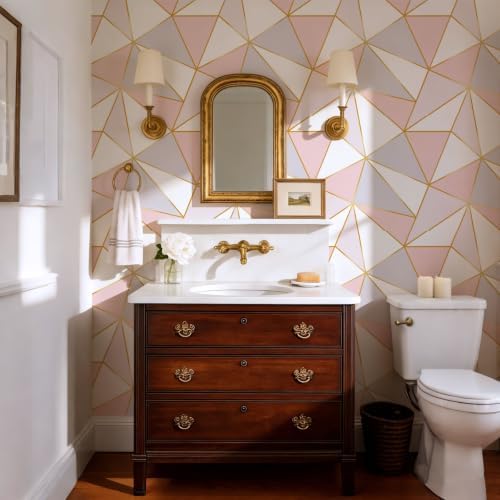 Pink Gold Geometric Peel and Stick Wallpaper Mosaic Wall Paper - Image 4