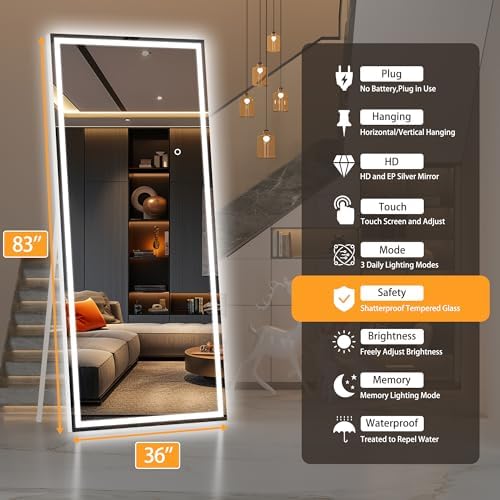 Hasipu Full Length Mirror with Lights, Full Body Dressing Hanging Mounted Mirror - Image 2