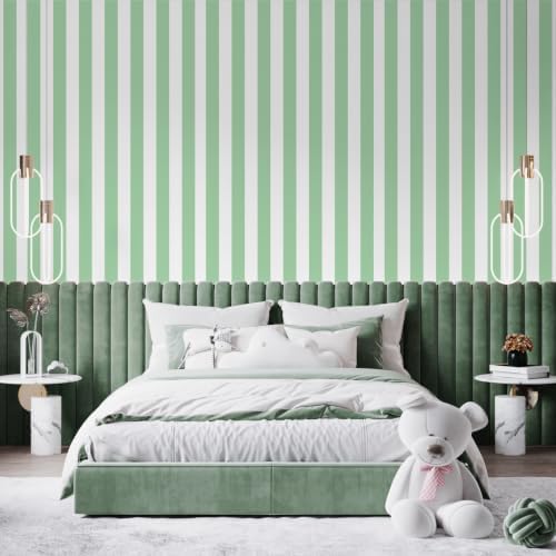 Green and White Striped Wallpaper Peel and Stick Wallpaper Self-Adhesive - Image 6