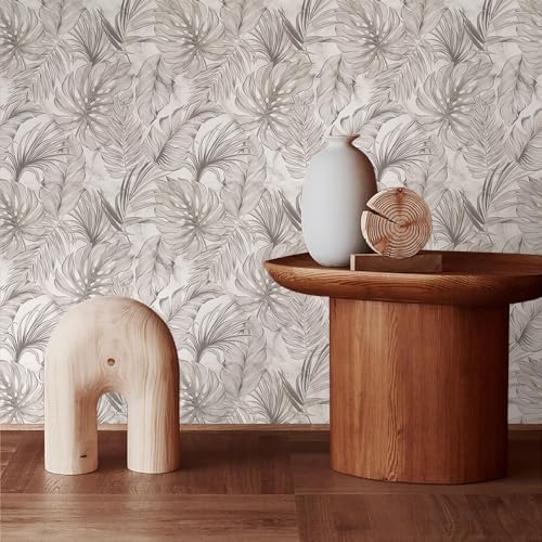 Boho Sand Monstera Leaf Abstract Plants Modern Peel and Stick Wallpaper Wall - Image 3
