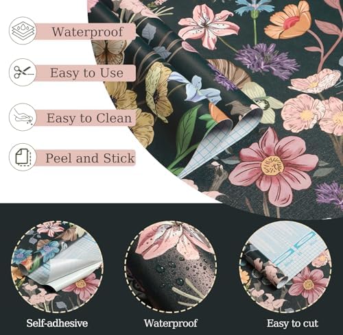 EchoSphere 16.9" x118" Dark Vintage Peel and Stick Wallpaper Floral Leaf - Image 5