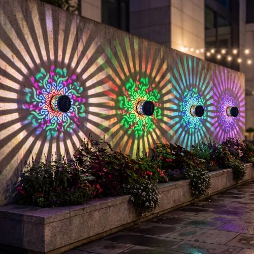 4Pcs Solar Mandala Lights Outdoor Wall, Solar Mandala Wall Light Projector - Image 6