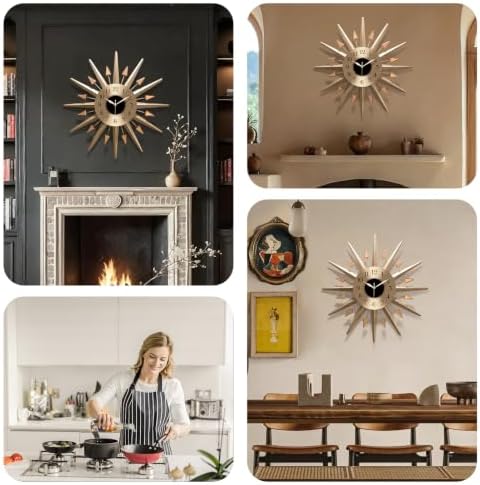 Starburst Large Wall Clock, Mid Century Decorative Wall Clock Modern Silent - Image 3