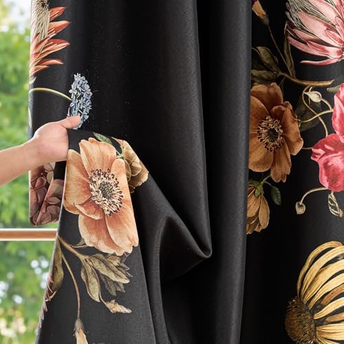 jinchan Black Floral Blackout Curtains 84 Inch Vintage Grommet 2 Panels - Image 6