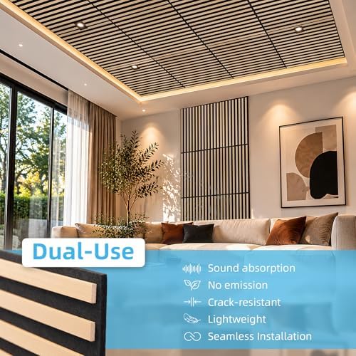 Art3d 6-Pack Acoustic Wood Slat Panel & Ceiling Tile, 2 x 2 ft, Natural Oak - Image 5