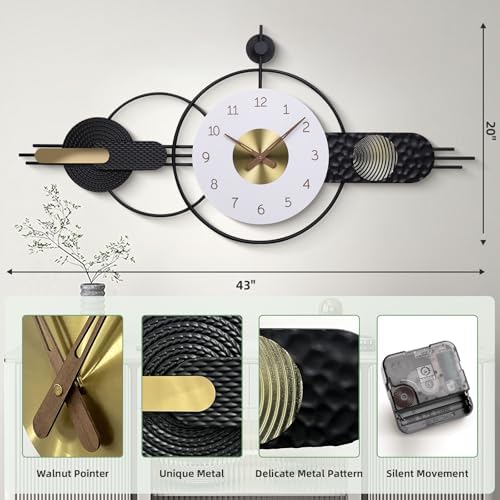 43 x 20 inch Oversized Large Modern Geometric Metal Wall Clocks - Image 2