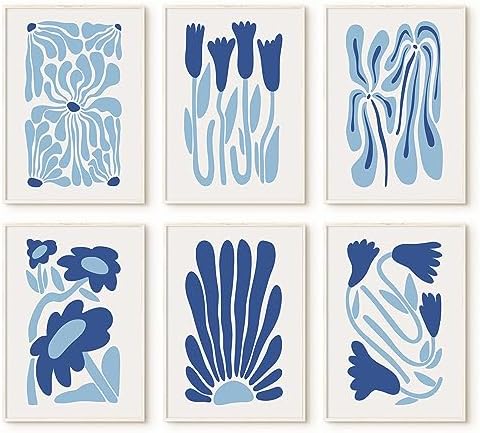 Youillne Matisse Flower Wall Art Prints Blue Abstract Wall Decor Aesthetic by Youillne