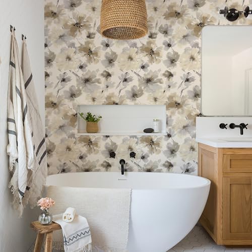 JiffDiff Beige Watercolor Floral Peel and Stick Wallpaper, 17.3" x 1200" - Image 6