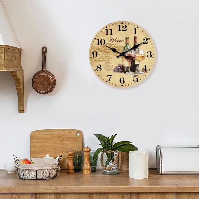 XFM Vintage Kitchen Wall Clock Wine Theme 16 Inch Silent - Image 3