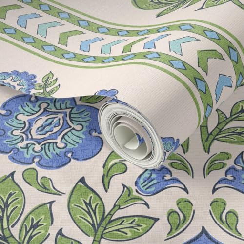 Spoonflower Indian Floral Blue Peel and Stick Wallpaper - Image 2