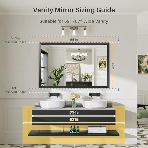 Briivue Black Metal Framed Bathroom Wall Mirror, 55x36 Inch - Image 2