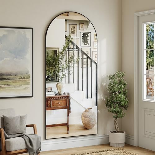 Krymnar 76"x35" Arched Full Length Mirror, Brushed Black Aluminum Frame Floor - Image 5