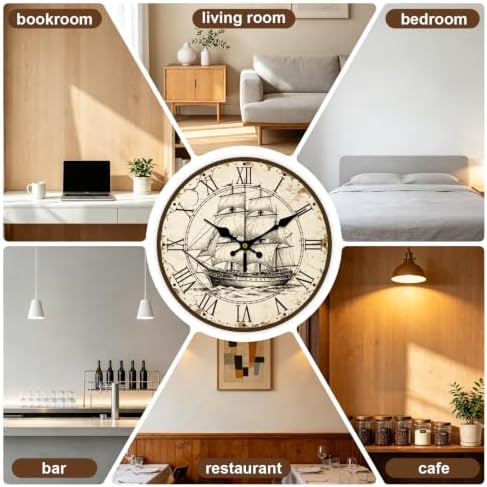 Vintage Sailboat Wall Clock Silent Non-Ticking 12" - Image 5
