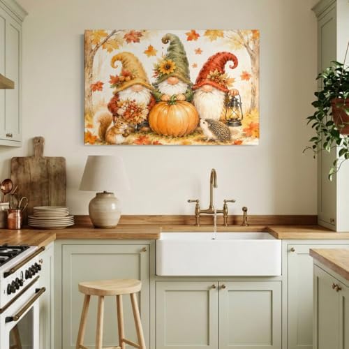 Thanksgiving Gnomes Canvas Wall Art, Made in USA, Fall Pumpkin Squirrel Maple - Image 4