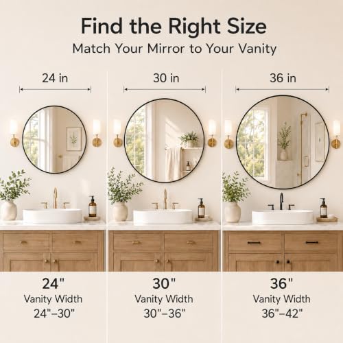 USHOWER 2 Pack 24 Inch Round Bathroom Mirrors - Image 6