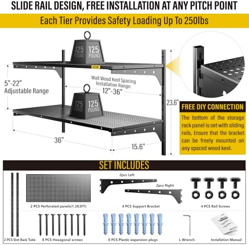 Aecxm 1pack×2 Tier 1.3x3ft Garage Shelving Wall Mounted, 400 lbs Load Capacity - Image 5