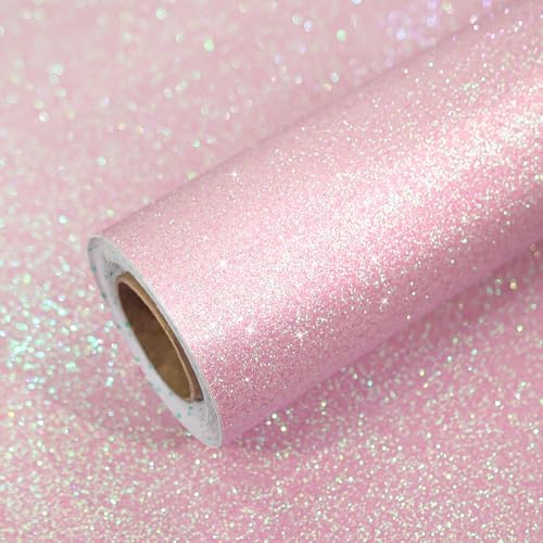VEELIKE Pastel Pink Iridescent Glitter Wallpaper Peel and Stick Sparkly by VEELIKE