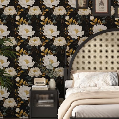 Vintage Black Peony Floral Peel and Stick Wallpaper 17.5" x 118" - Image 7