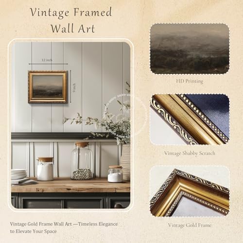 uniro Vintage Gold Framed Wall Art, Moody Landscape Canvas Art Prints Painting - Image 2