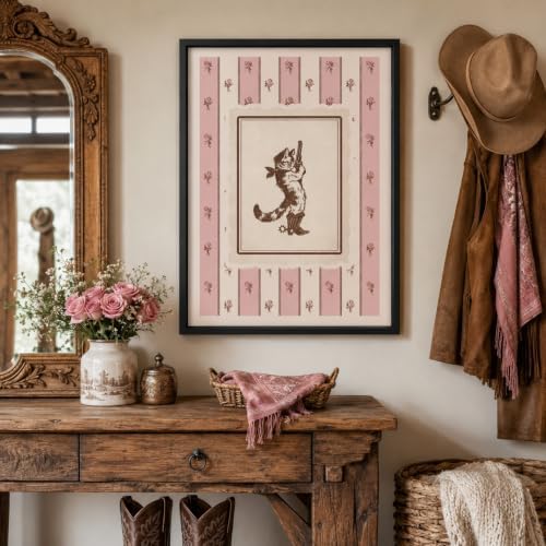 Framed Western Cowboy Cat Canvas Wall Art, Funny Animal Picture Wall Decor - Image 4