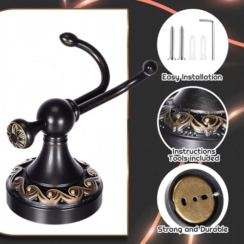 Yaocom 2 Pack Antique Towel Hooks Wall Mounted, Oil Rubbed Bronze - Image 3