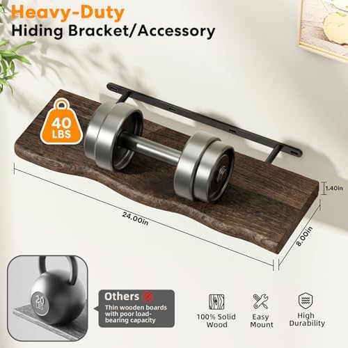 Organic Wavy Edge Floating Shelves, Hidden Brackets, 2 Pack 24 in - Image 3