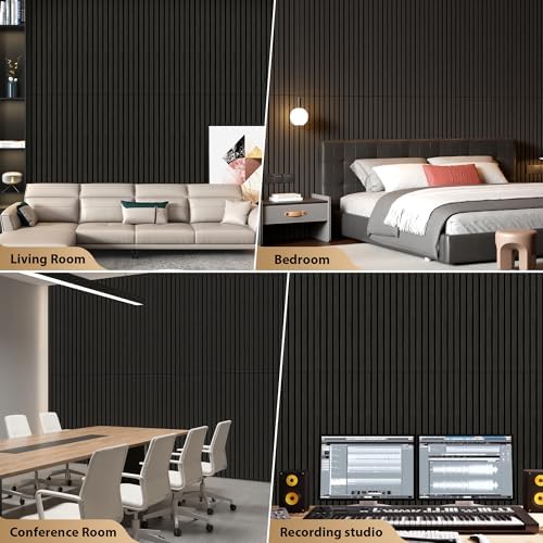INMOZATA Peel and Stick Acoustic Wood Slat Wall Panels Matte Black - Image 6
