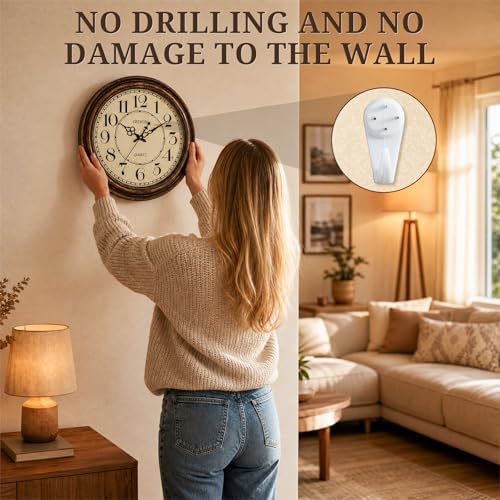 Geevon Vintage Wall Clock, Silent 18" Non Ticking Retro Round Clock Quartz - Image 5