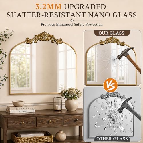 Vintage Bronze Arched Wall Mirror - Image 7