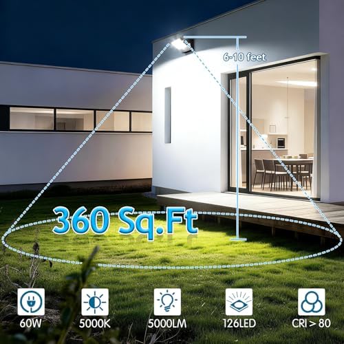 60W Outdoor LED Wall Light 360° Rotatable Panel 5000K IP65 2Pack - Image 5