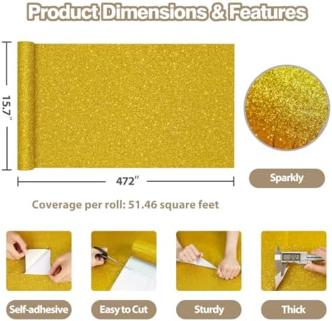 Gold Wallpaper Peel and Stick Glitter Contact Paper 15.7"x472" - Image 3