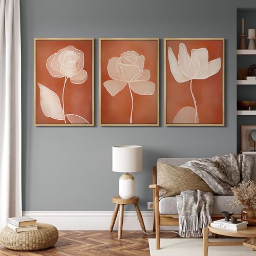 MUDECOR Framed Canvas Print Wall Art Terracotta Abstract Rose Line Art Burnt - Image 4