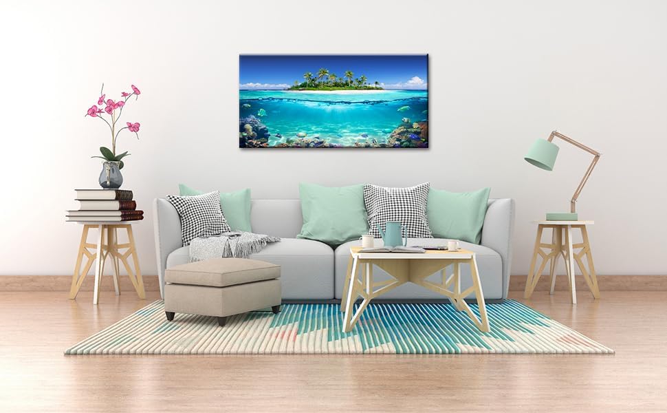 Tropical Island Coral Reef Landscape Canvas Wall Art - Image 3
