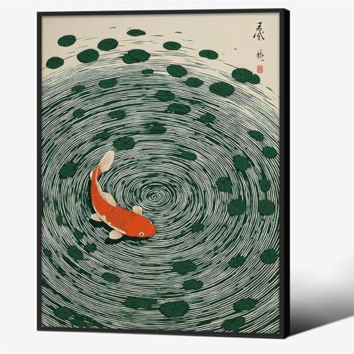 Japanese Koi Fish Black Framed Poster Oriental Asian Lucky Carp Canvas Wall Art by Unknown