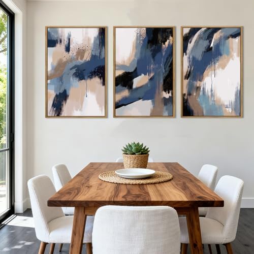 Extra Large Blue Neutral Wall Art Decor Modern Abstract Wall Painting Framed - Image 2
