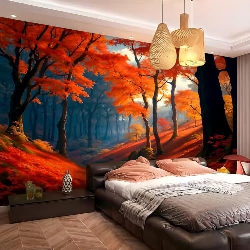Autumn Orange Yellow Forest Landscape wall murals Woodland Tree Peel and Stick - Image 2