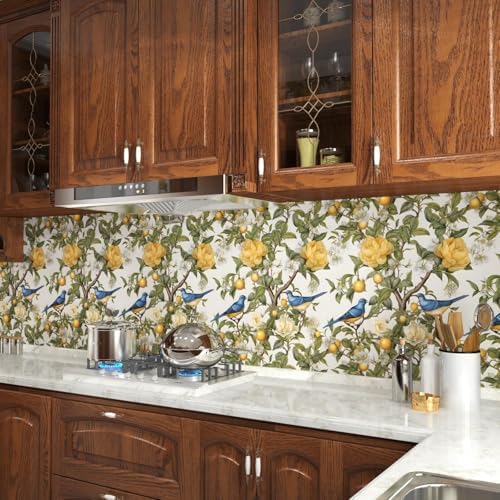 Danodoi Yellow Vintage Lemon Bird Peel and Stick Wallpaper 17.5" x 118" - Image 5