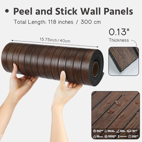 Geelin Peel and Stick PVC Wood Slat Wall Panel Decor 118" x 15.75" - Image 2