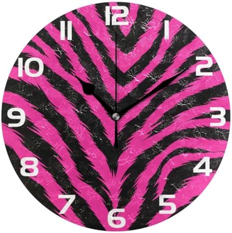 ABLINK Hipster Pink Black Zebra Fur Round Wall Clock, Silent Non Ticking Oil by Unknown
