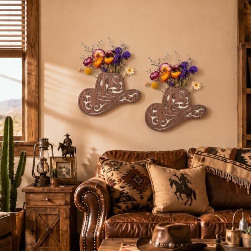 Novabright 2 Pack Cowboy Hat Vase Wooden Western Wall Planter Decor - Image 6