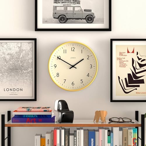 JONES CLOCKS® Studio Clock | Modern Round wall Clock | 12" | Yellow | Easy to - Image 2