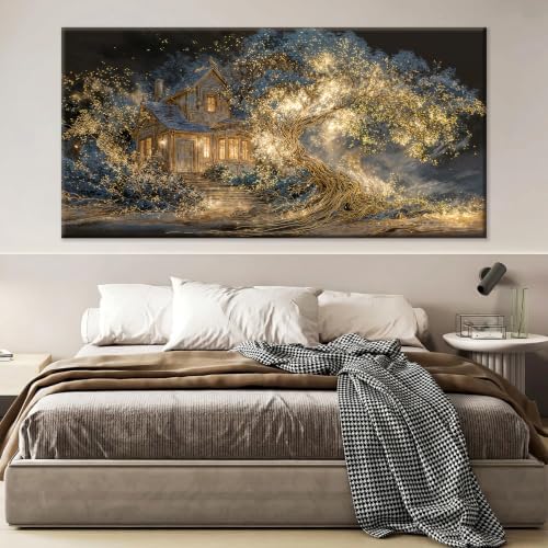 Large Glowing Gold Tree vintage Canvas Wall Art - Image 2