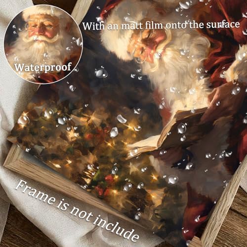 uniro Vintage Christmas Wall Art Santa Reading Book Christmas Oil Painting - Image 4