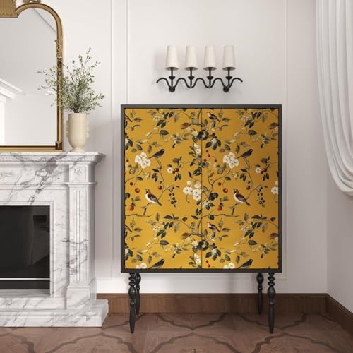 Laatse Vintage Yellow Floral Bird Wallpaper Peel and Stick 17.5"x118" - Image 2