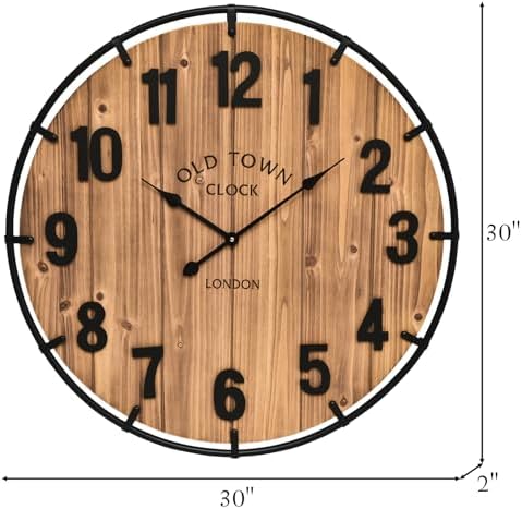 30 Inch Farmhouse Wall Clock Large Old Town Vintage Rustic Wooden Clock - Image 3