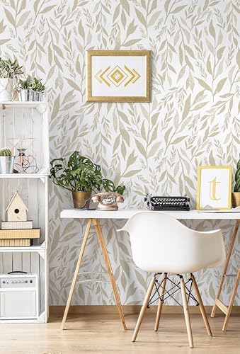 Safiyya Peel and Stick Wallpaper Boho Modern Beige Leaf Contact Paper Peel and - Image 3