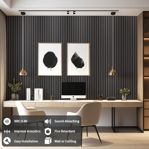 AMZDEPOT Soundproof Wood Slat Wall Panel, 2 Pack, Smoky Wood - Image 4