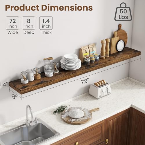 72 Inch Floating Shelves for Wall, 8 Inch Deep, Invisible Brackets - Image 3